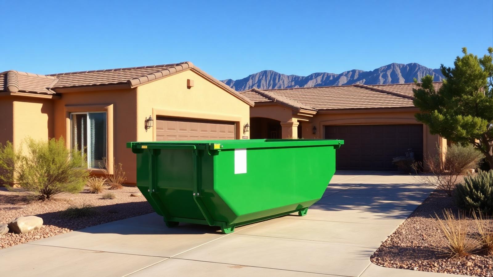 Clean roll-off dumpster placed on a residential driveway in Albuquerque, New Mexico